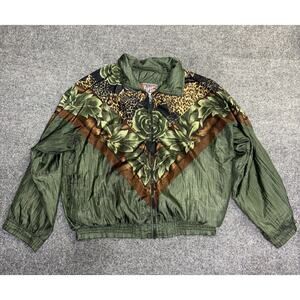 VTG 80’s 90’s Argee Sports Leopard Print Rose Green Windbreaker Bomber Jacket